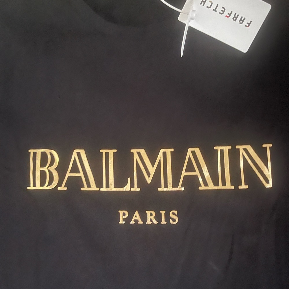 Balmain women gold logo button detail short sleeve black tee